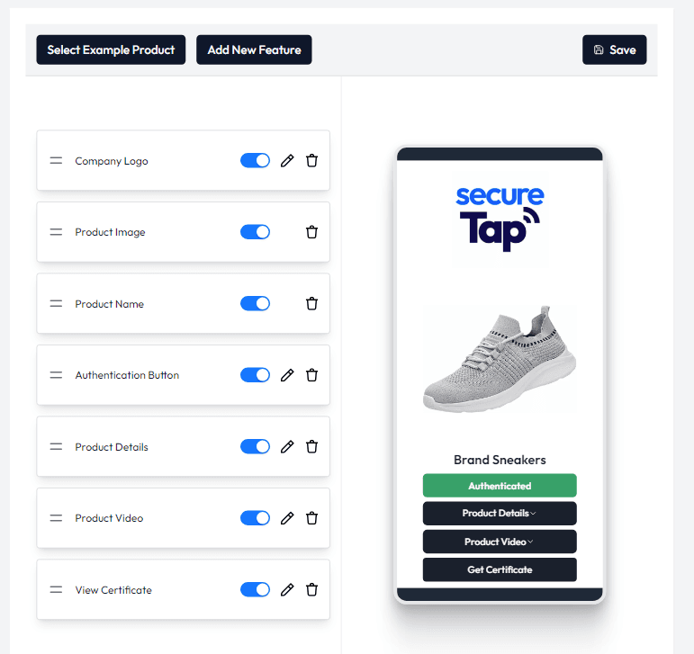 SecureTap Product Authentication Interface and Example